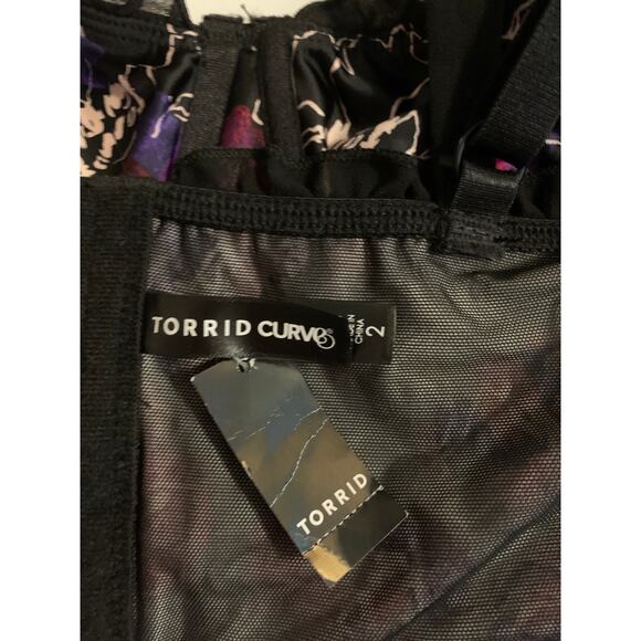 Torrid X Betsey Johnson Floral Print Black Pink Ruffled Longline Bra Size 2 D - Picture 7 of 10